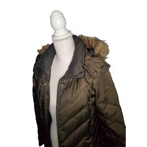 Kenneth Cole Reaction Hooded Down Puffer Long Coat | PM | Forest Green | NWOT